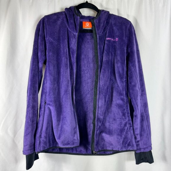 Merrell Purple Fuzzy Plush Full Zip Jacket Hooded Thumb Holes Outdoor Hiking M - Picture 11 of 12
